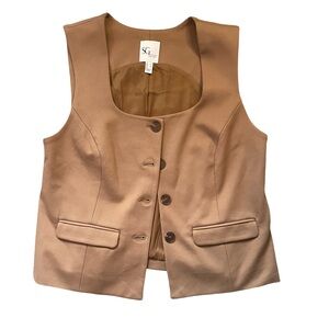 Susan Graver Tailored Smart Ponte Button Front Vest - Camel - Medium